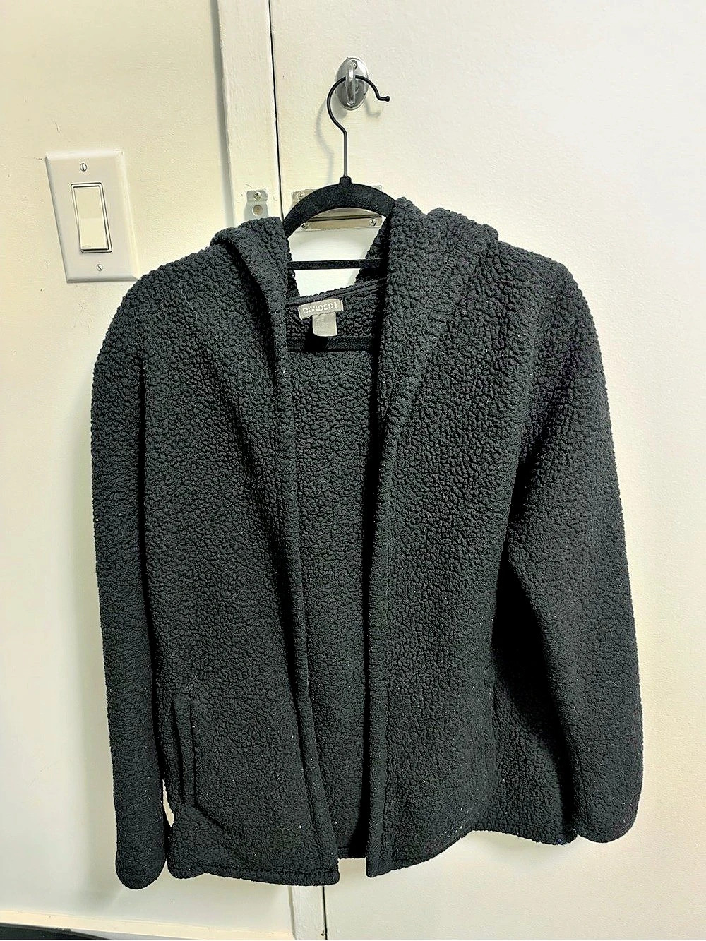 H&M Divided Black Sherpa Fleece Hooded Open Front Cardigan Men’s M